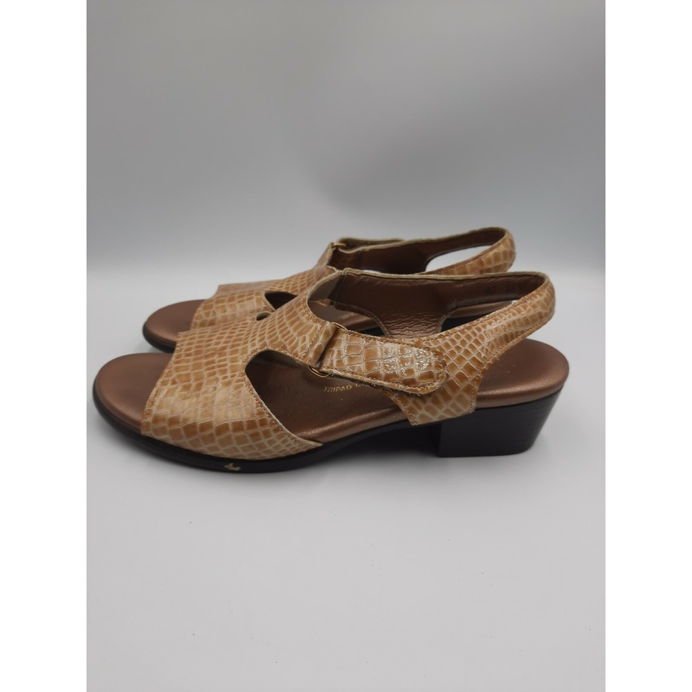 Women's SAS Tan Leather Faux Alligator Comfort Sandals 8 N